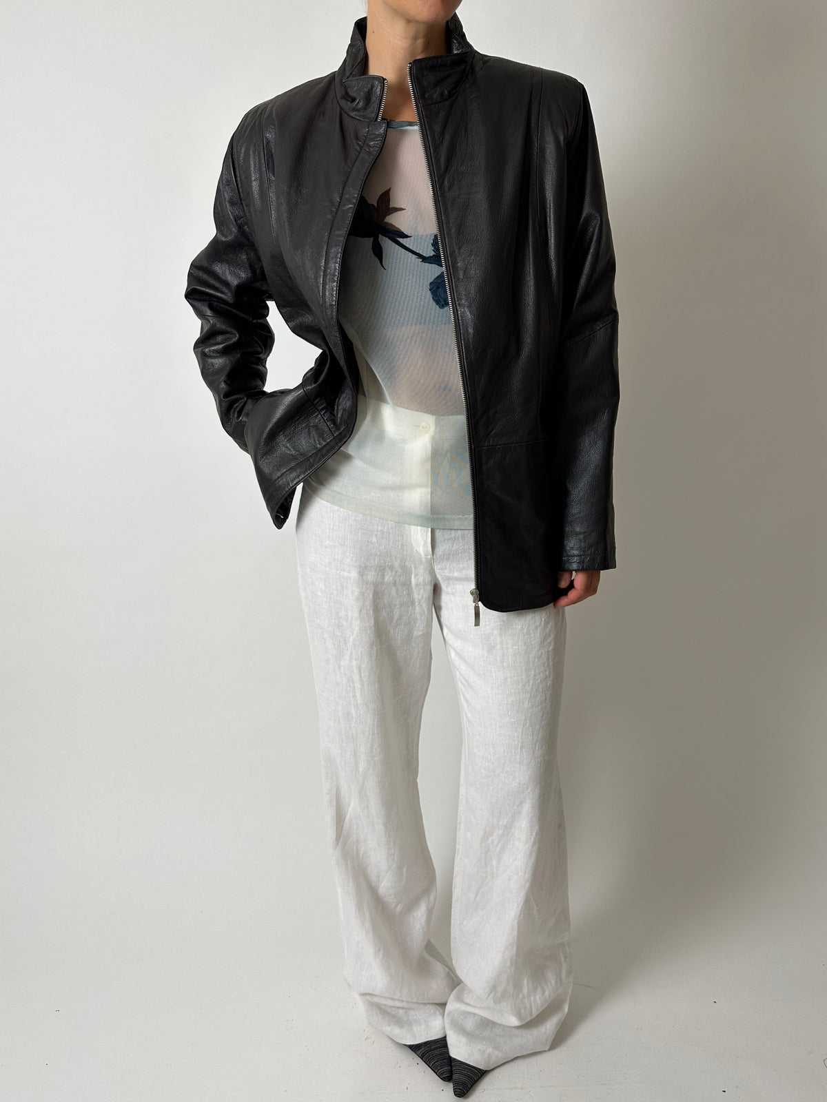 Minimal leather jacket | Dark brown