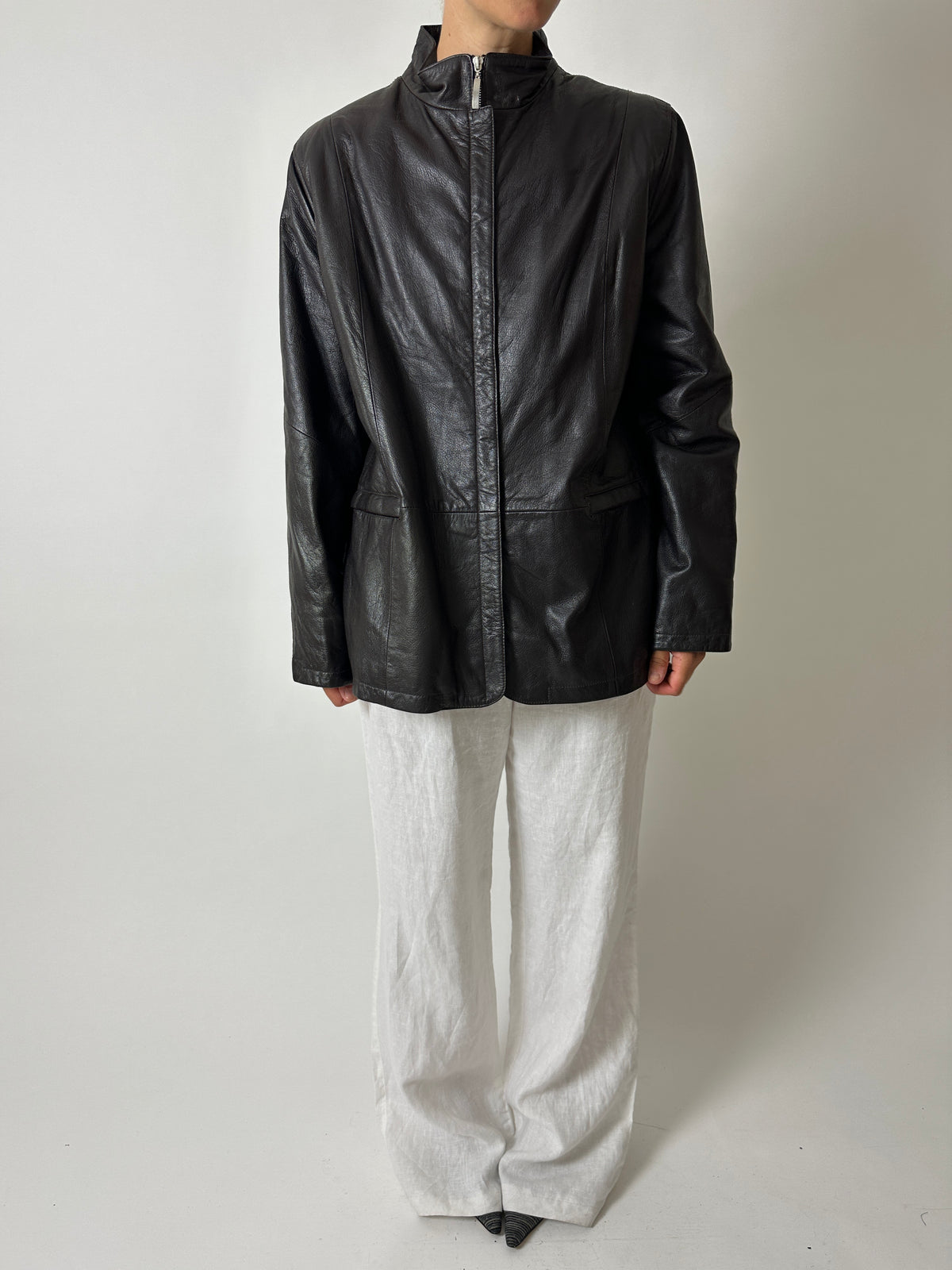 Minimal leather jacket | Dark brown