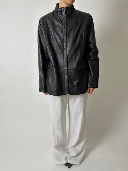 Minimal leather jacket | Dark brown