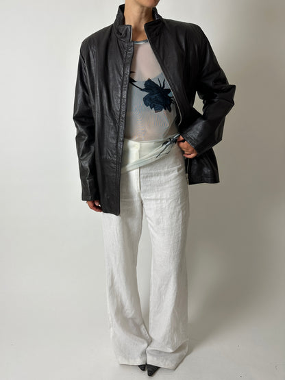 Minimal leather jacket | Dark brown
