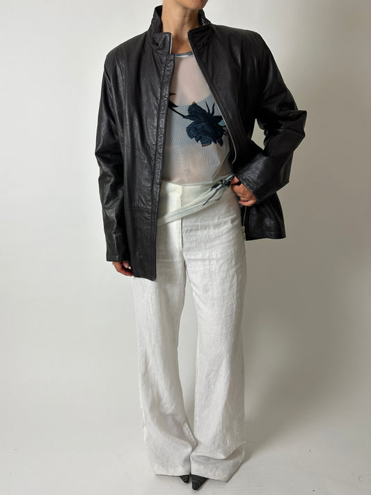 Minimal leather jacket | Dark brown
