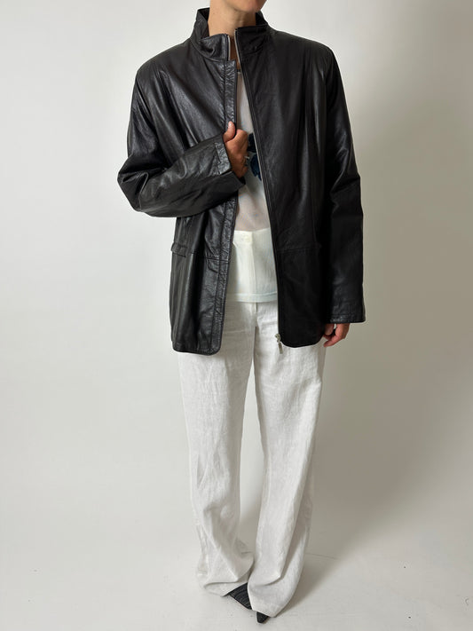 Minimal leather jacket | Dark brown
