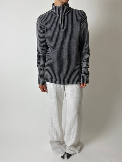 Zip up cotton sweater  | Dark grey