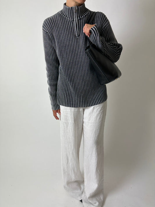Zip up cotton sweater  | Dark grey