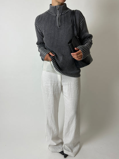 Zip up cotton sweater  | Dark grey