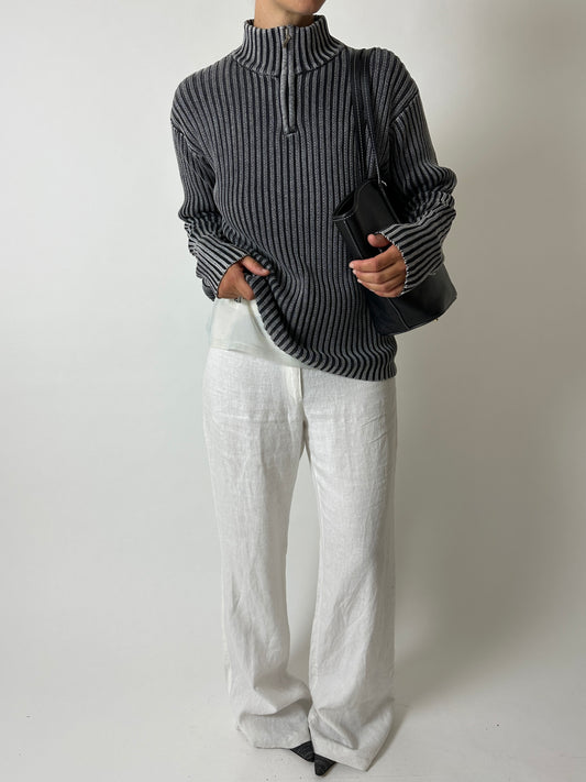 Zip up cotton sweater  | Dark grey
