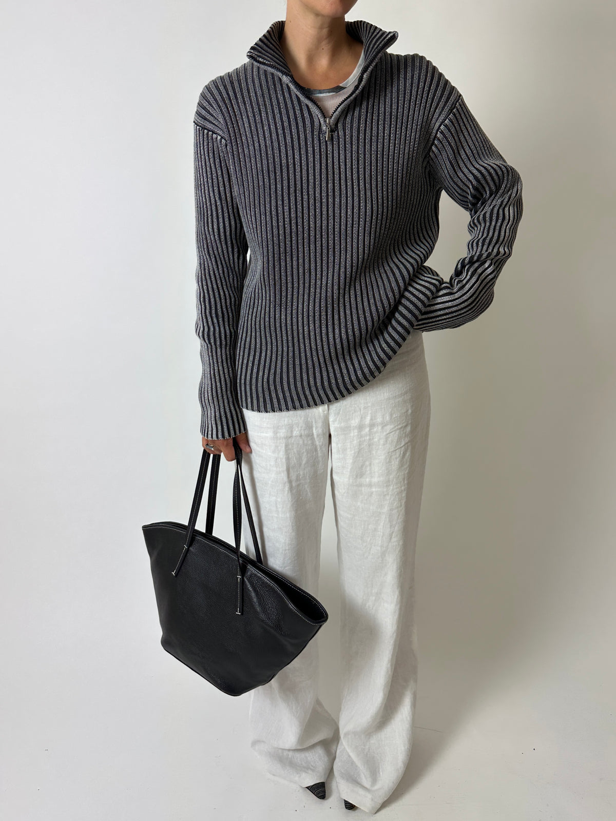 Zip up cotton sweater  | Dark grey