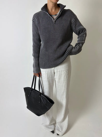 Zip up cotton sweater  | Dark grey