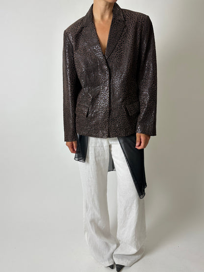 Leather blazer jacket | Dark brown