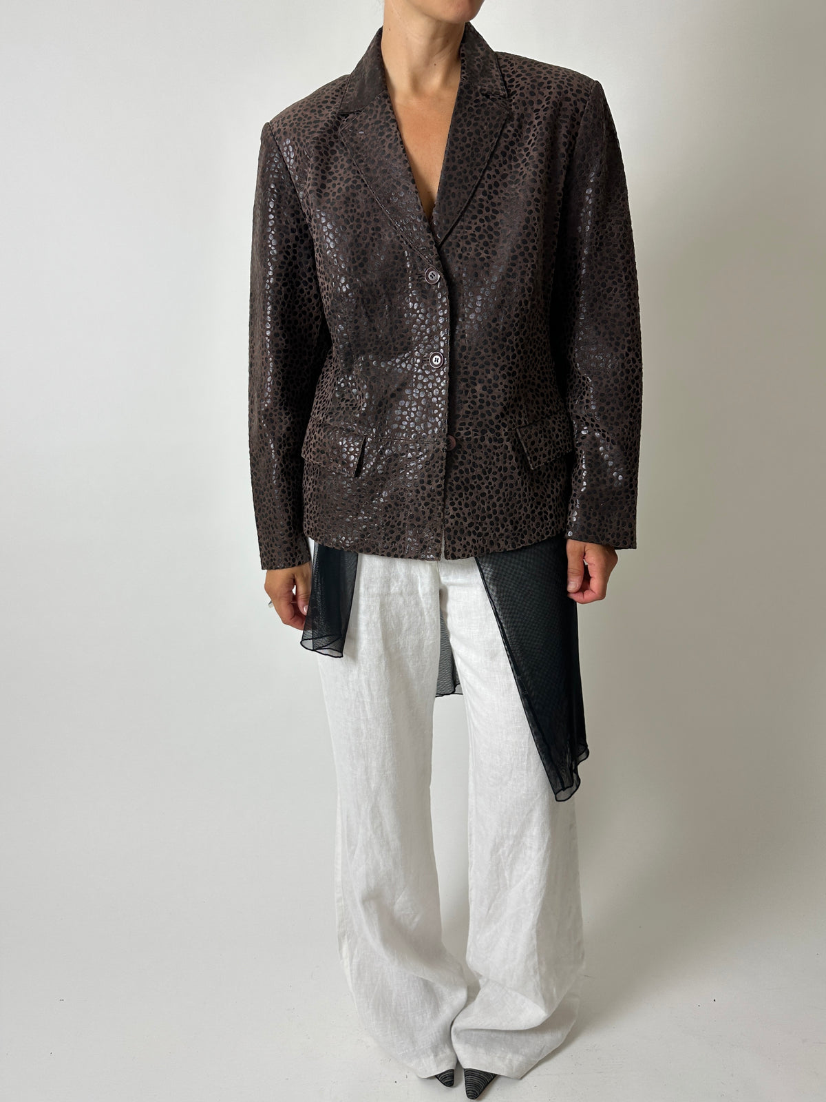 Leather blazer jacket | Dark brown