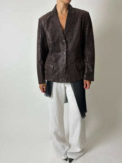 Leather blazer jacket | Dark brown
