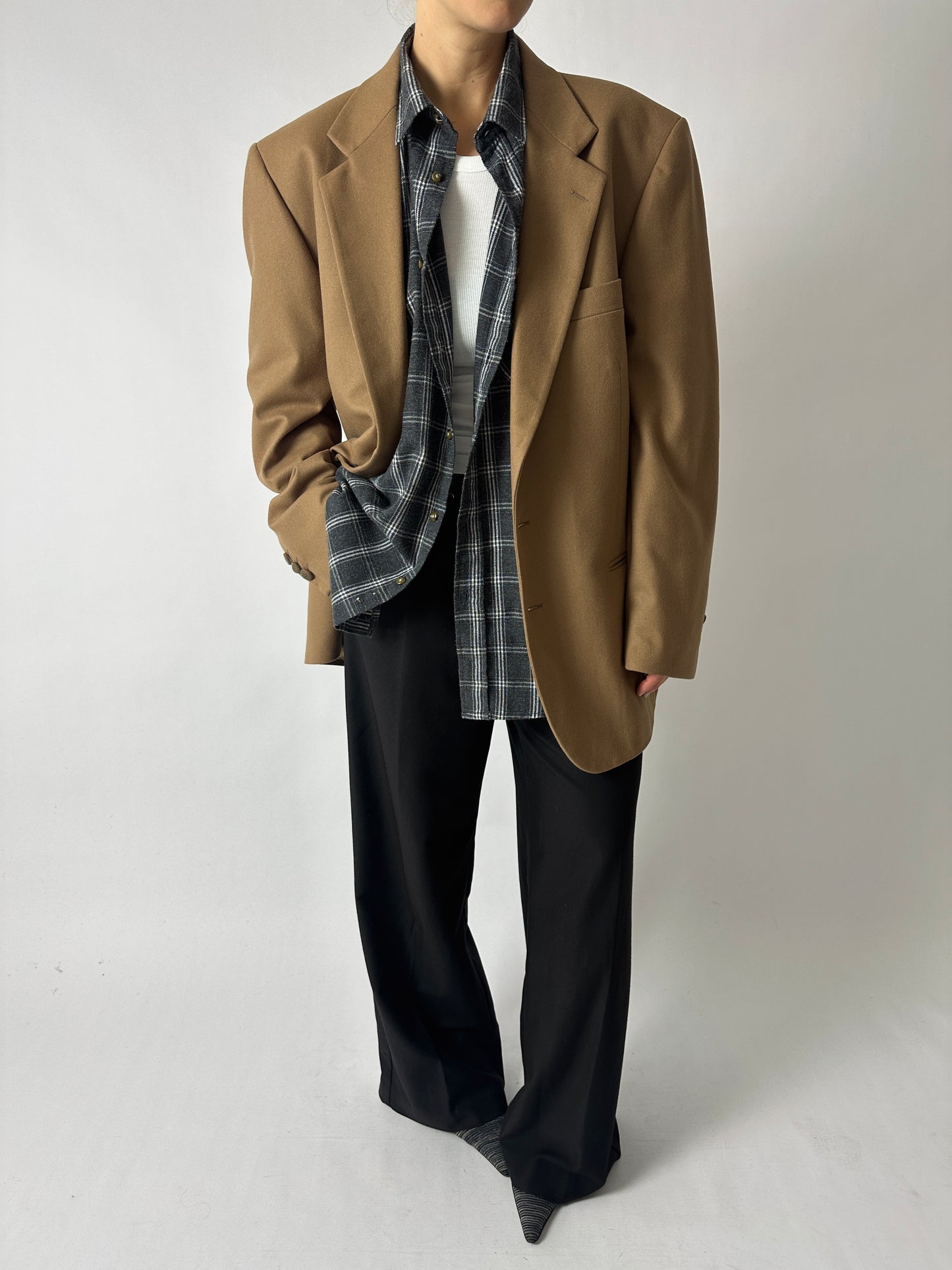 Oversized wool blazer | Dark Beige