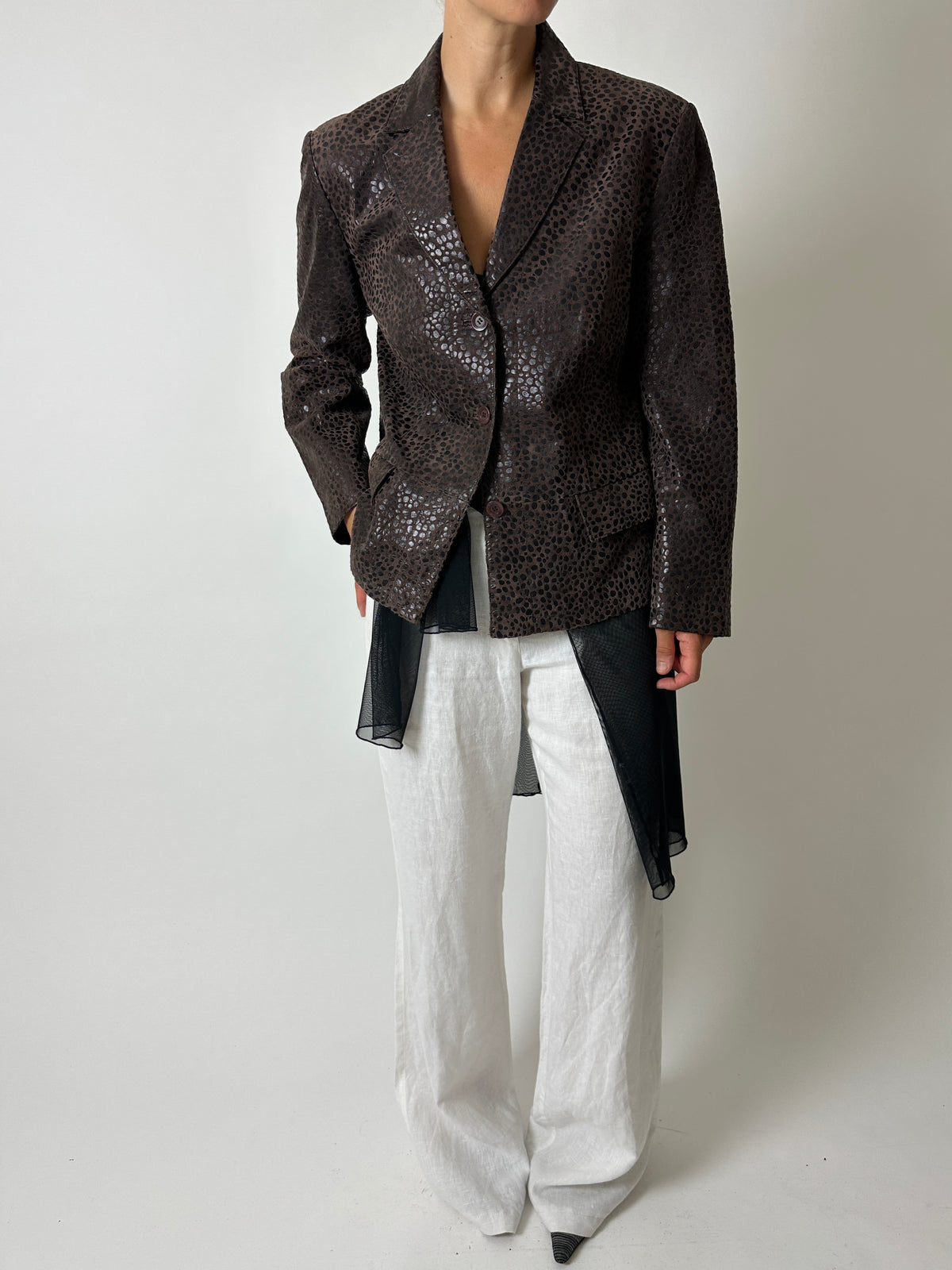 Leather blazer jacket | Dark brown