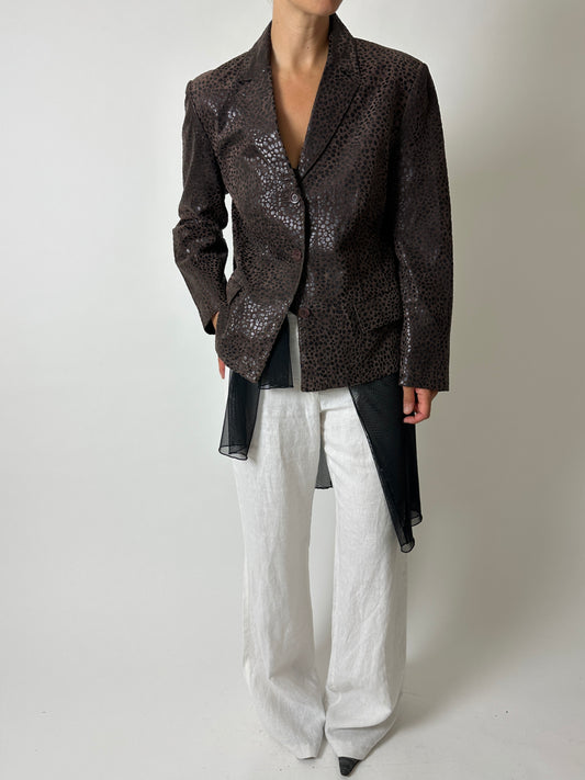 Leather blazer jacket | Dark brown