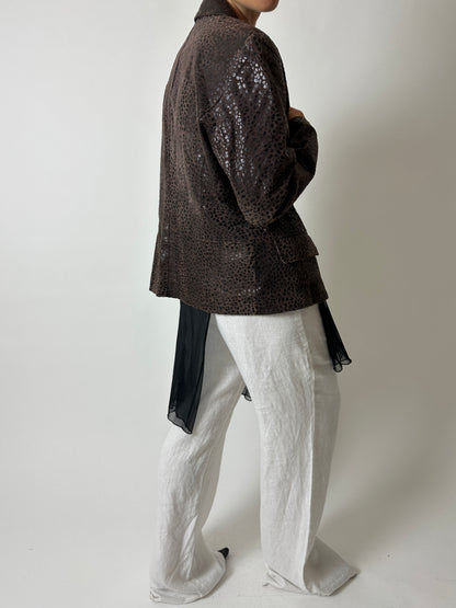Leather blazer jacket | Dark brown