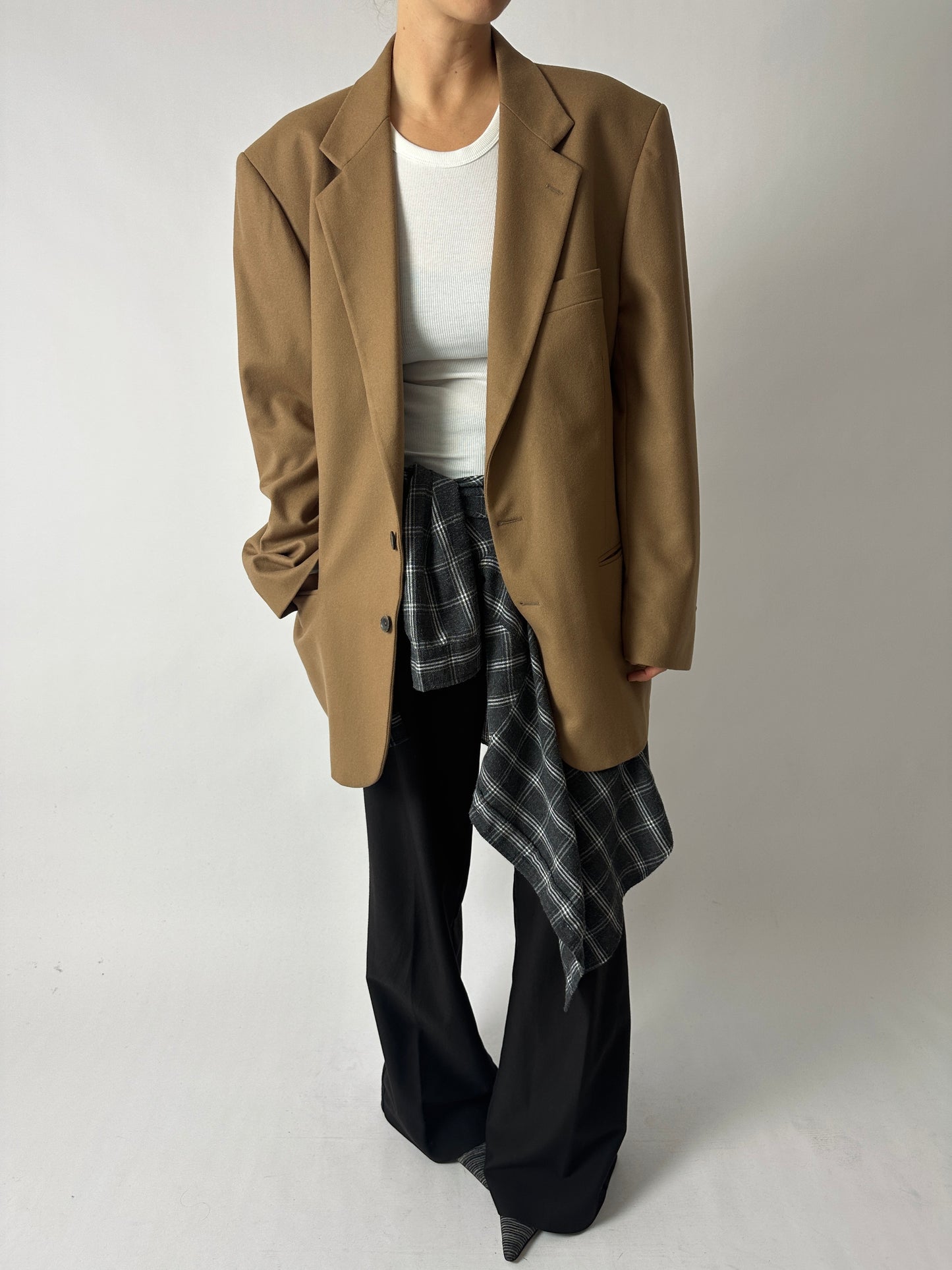 Oversized wool blazer | Dark Beige