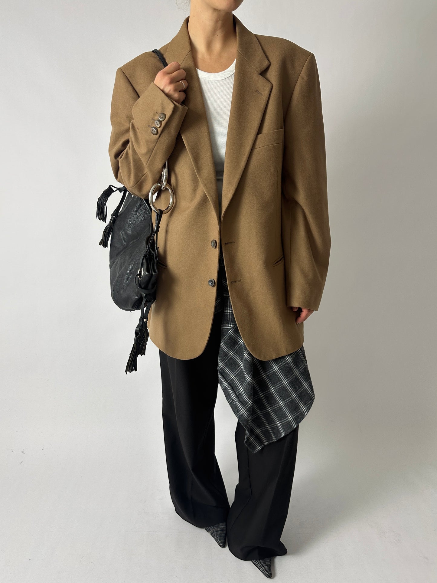 Oversized wool blazer | Dark Beige
