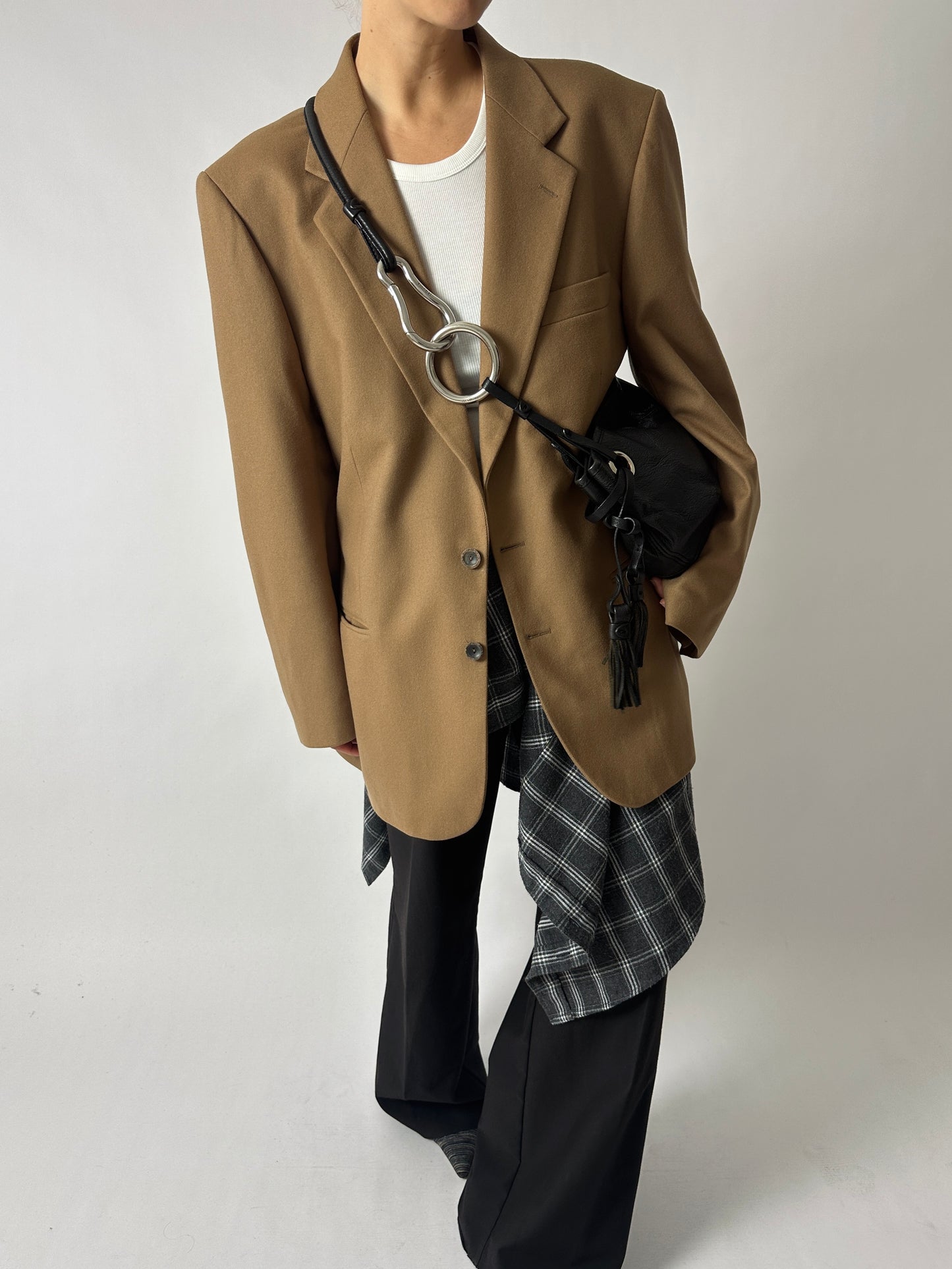 Oversized wool blazer | Dark Beige