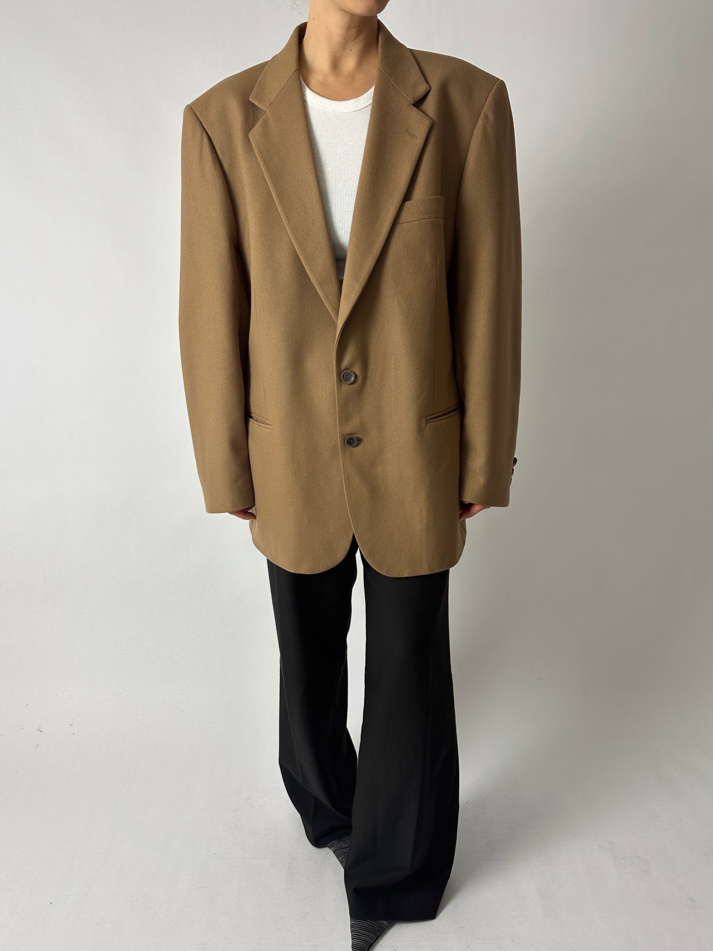 Oversized wool blazer | Dark Beige