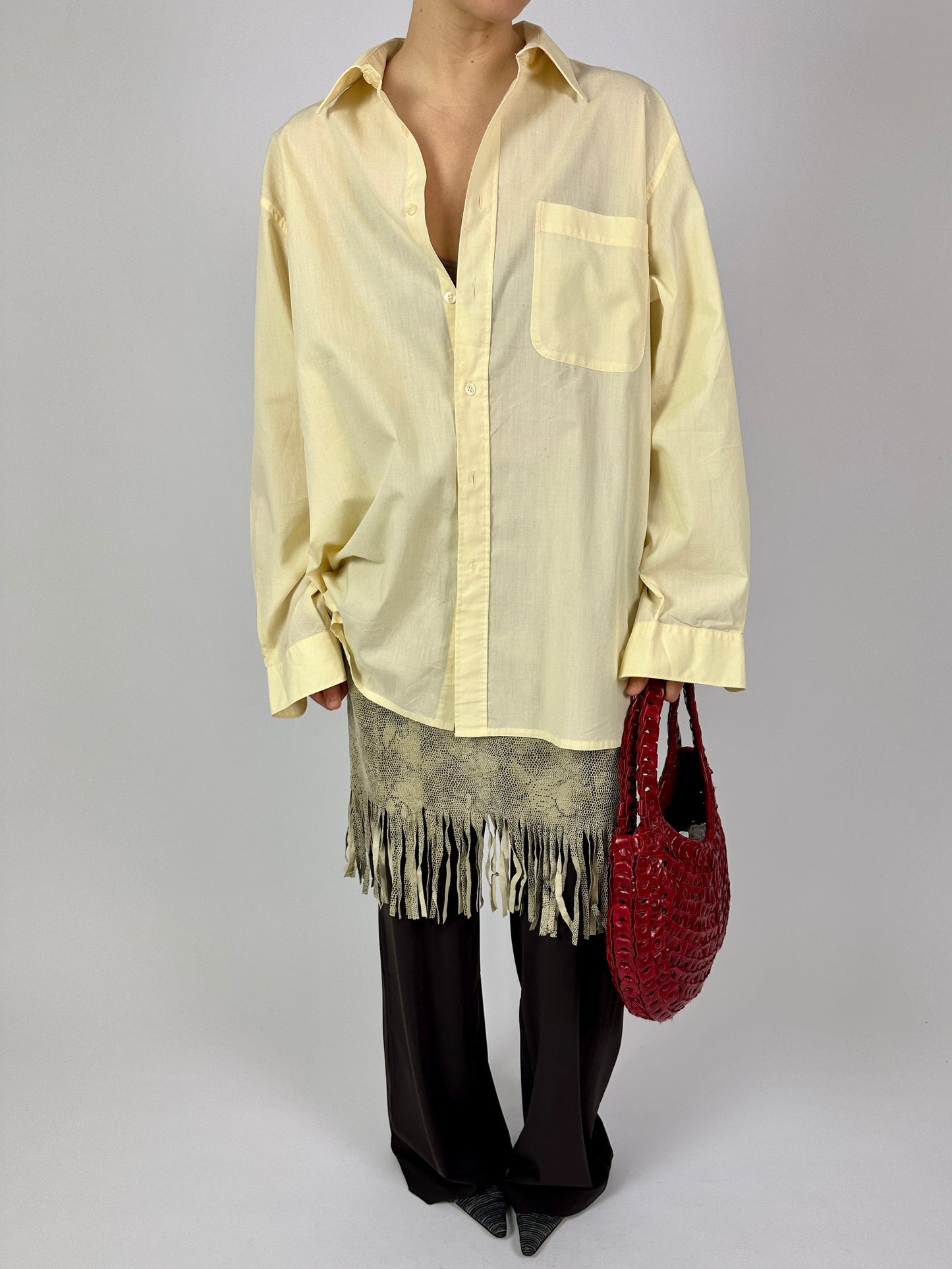 Leather snake fringed skirt | Beige