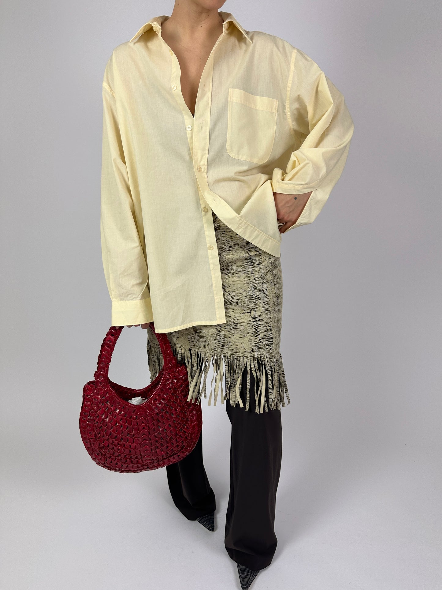 Leather snake fringed skirt | Beige