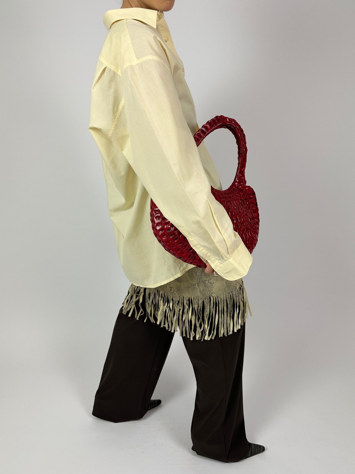 Leather snake fringed skirt | Beige
