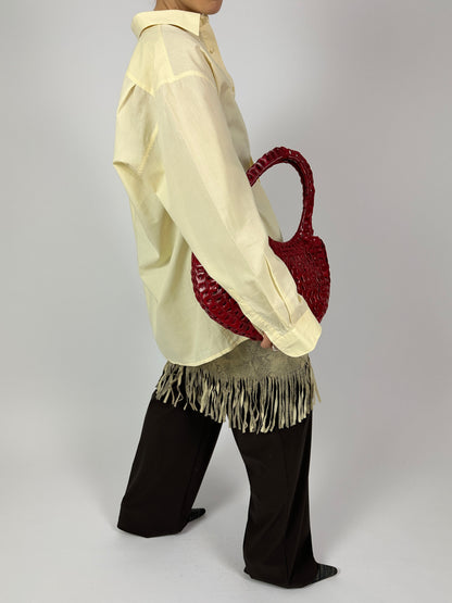 Leather snake fringed skirt | Beige