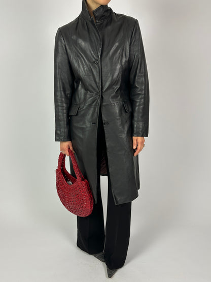 Long leather coat | Black