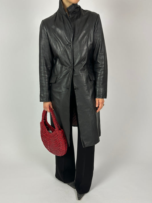 Long leather coat | Black