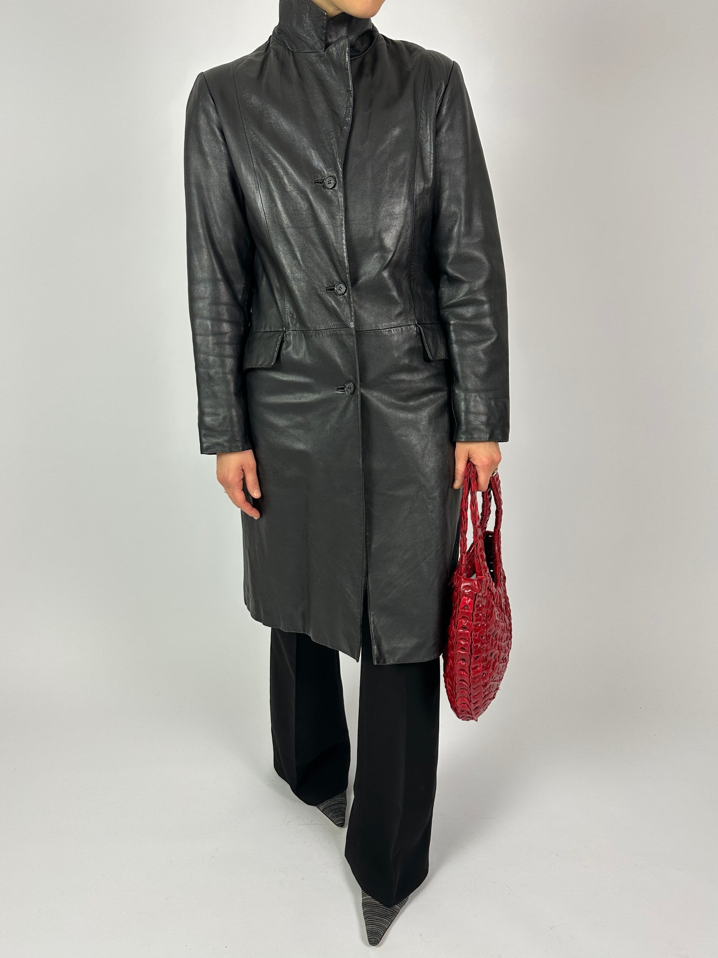 Long leather coat | Black