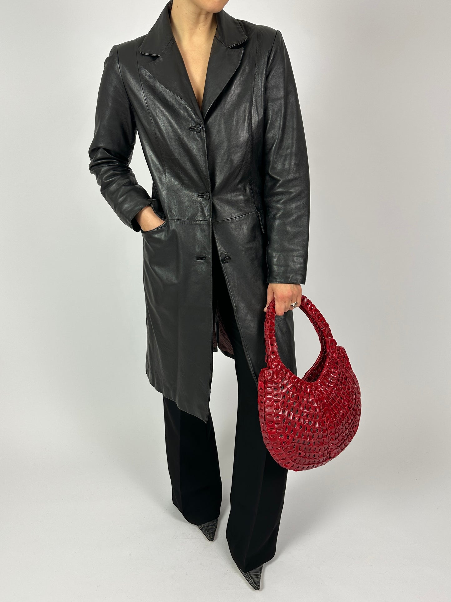 Long leather coat | Black