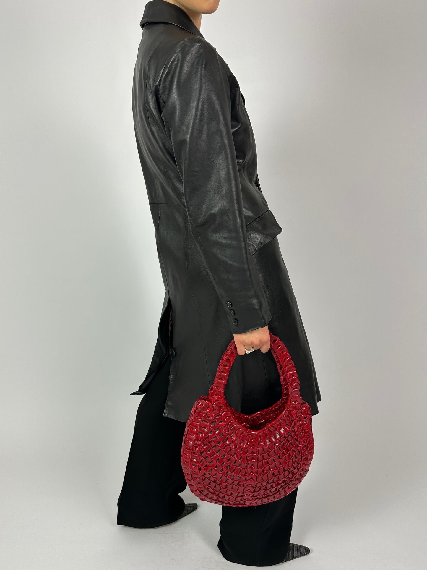 Long leather coat | Black