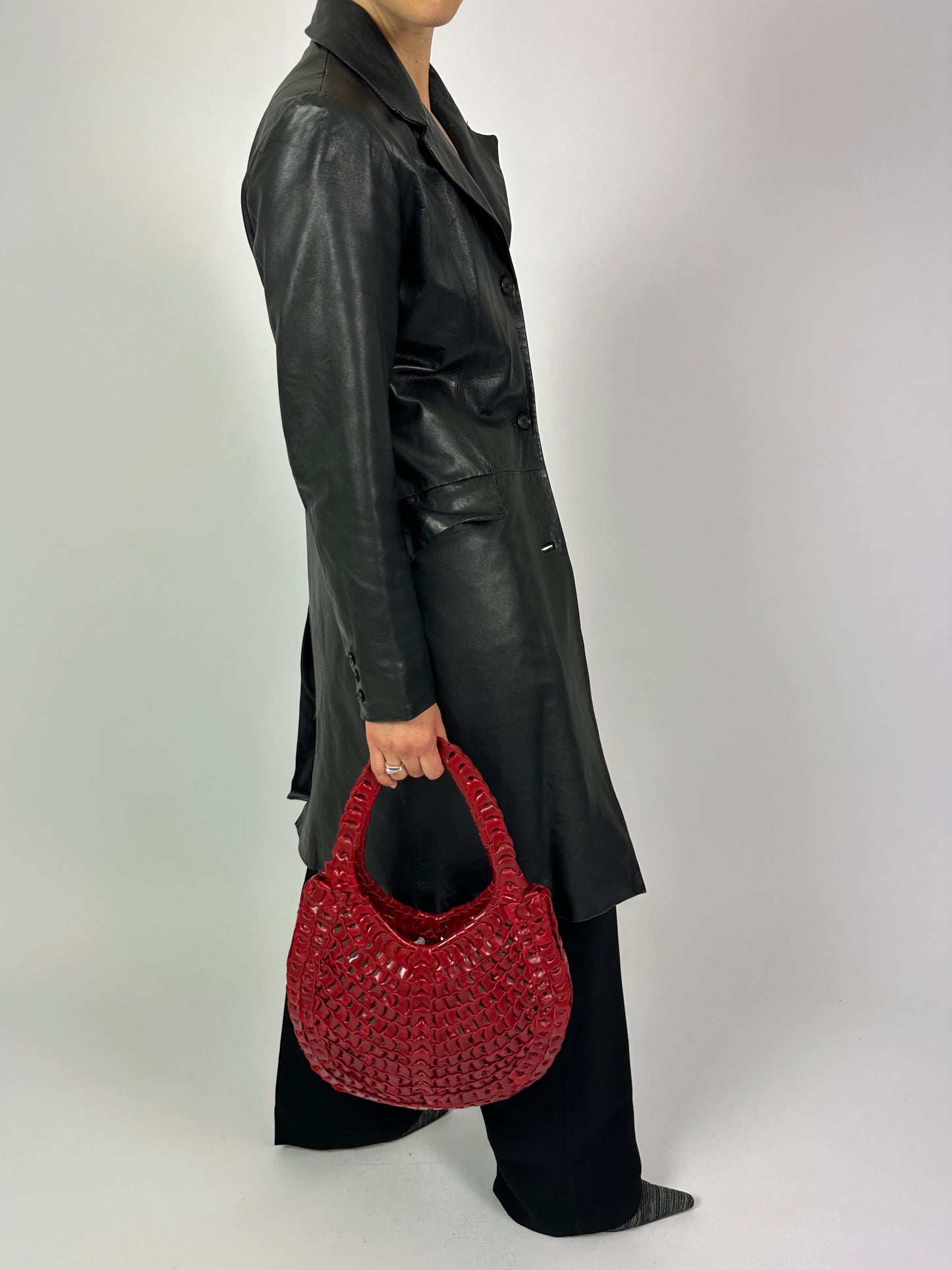 Long leather coat | Black