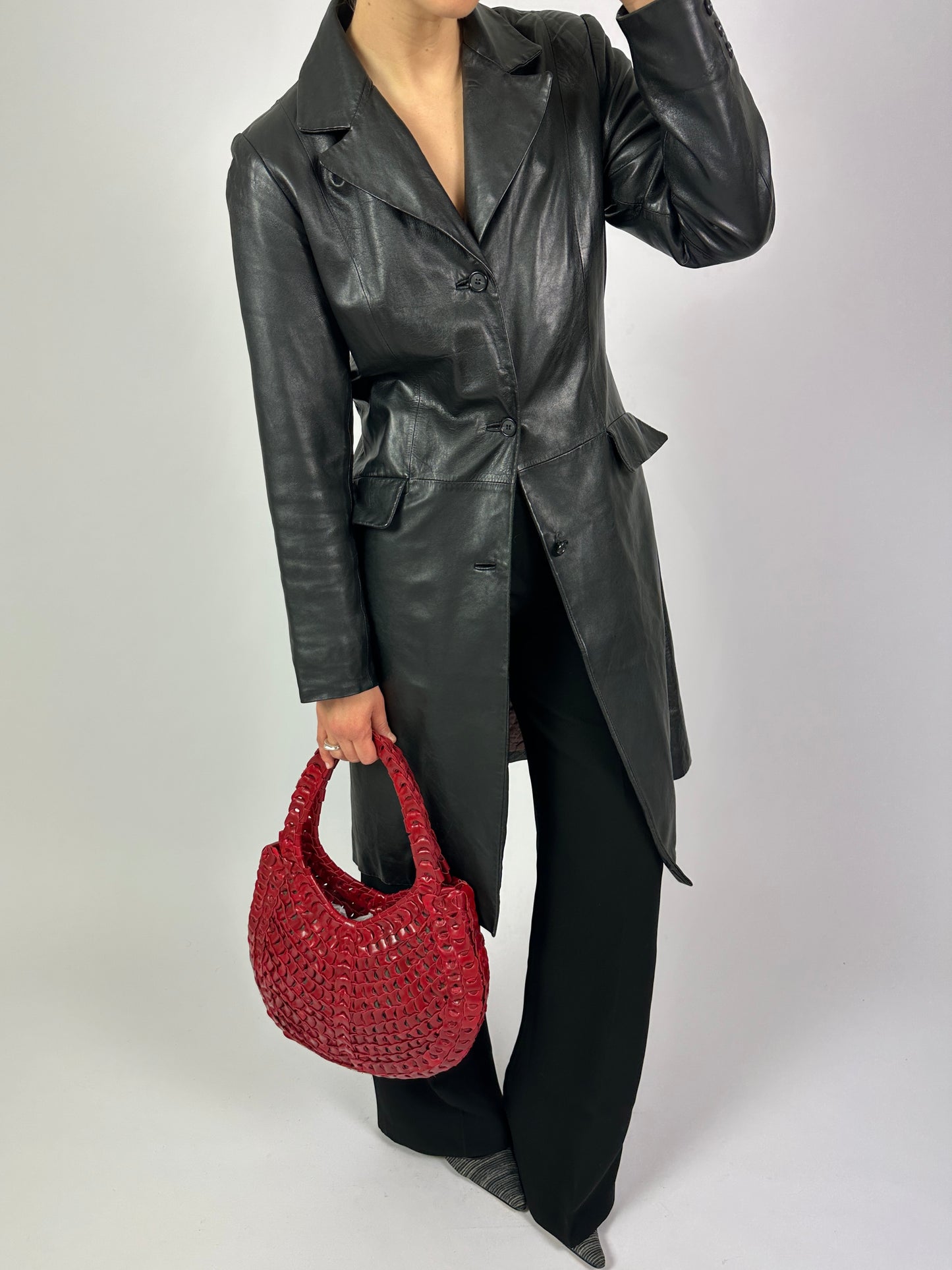 Long leather coat | Black