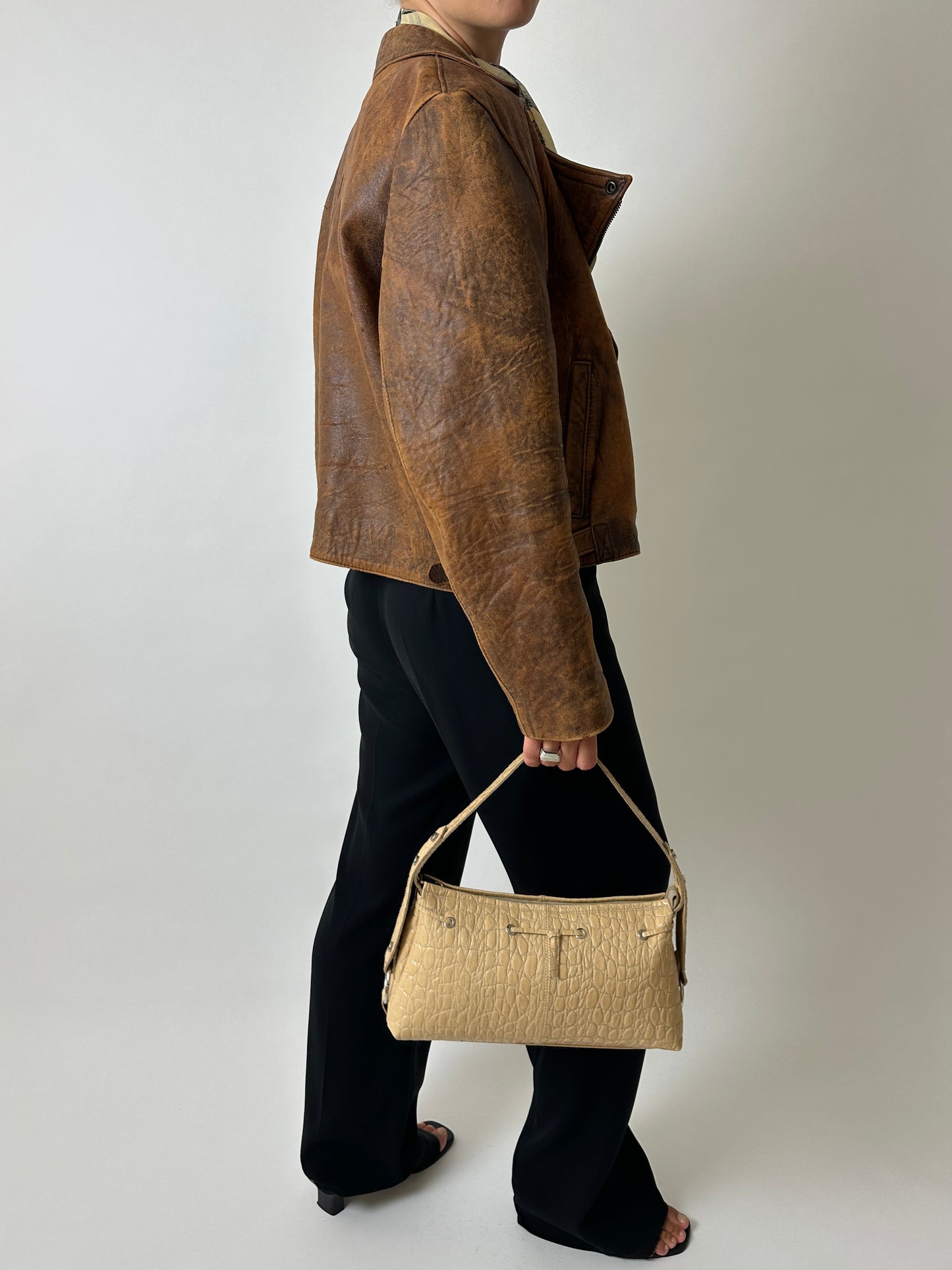 Minimal leather bike jacket | Brown