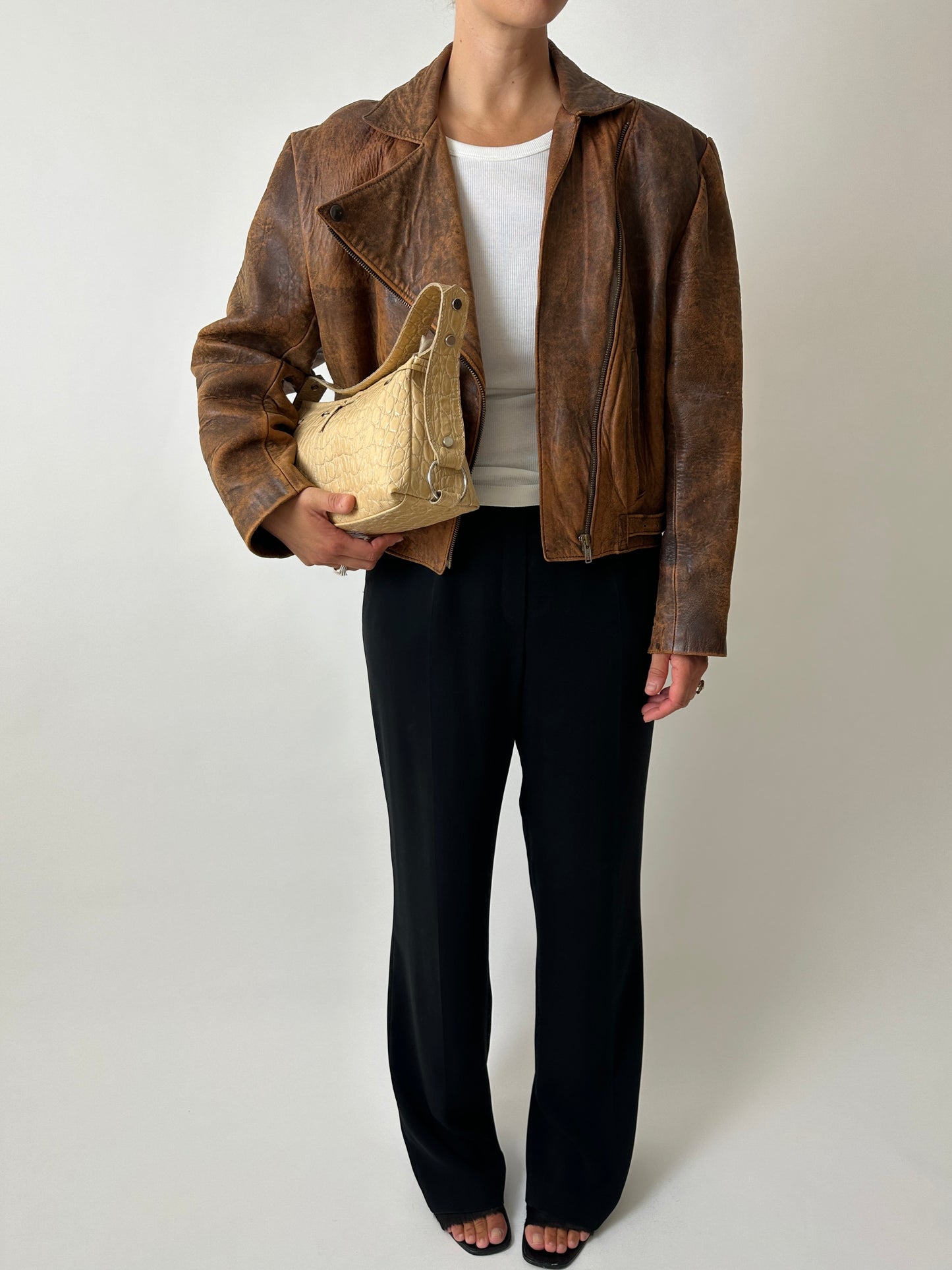 Croc embossed leather bag | Soft sand