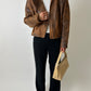 Minimal leather bike jacket | Brown