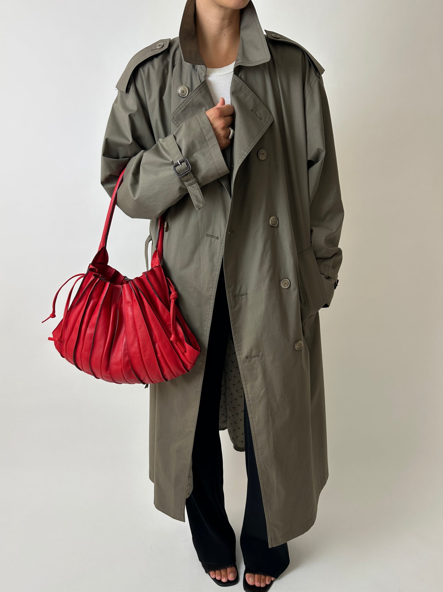 Leather pleated shoulder bag | Red