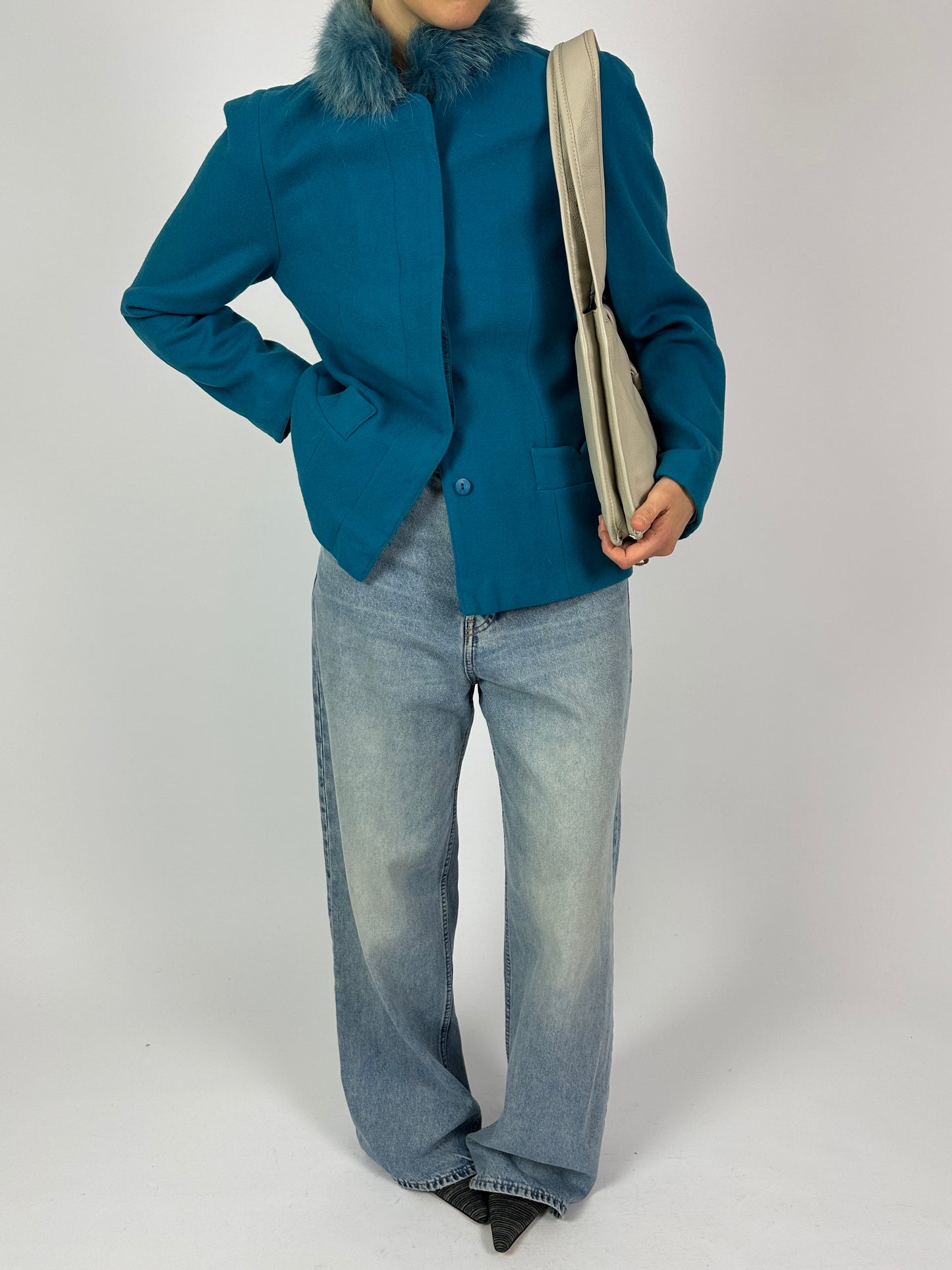 Wool fur blazer jacket | Capri blue