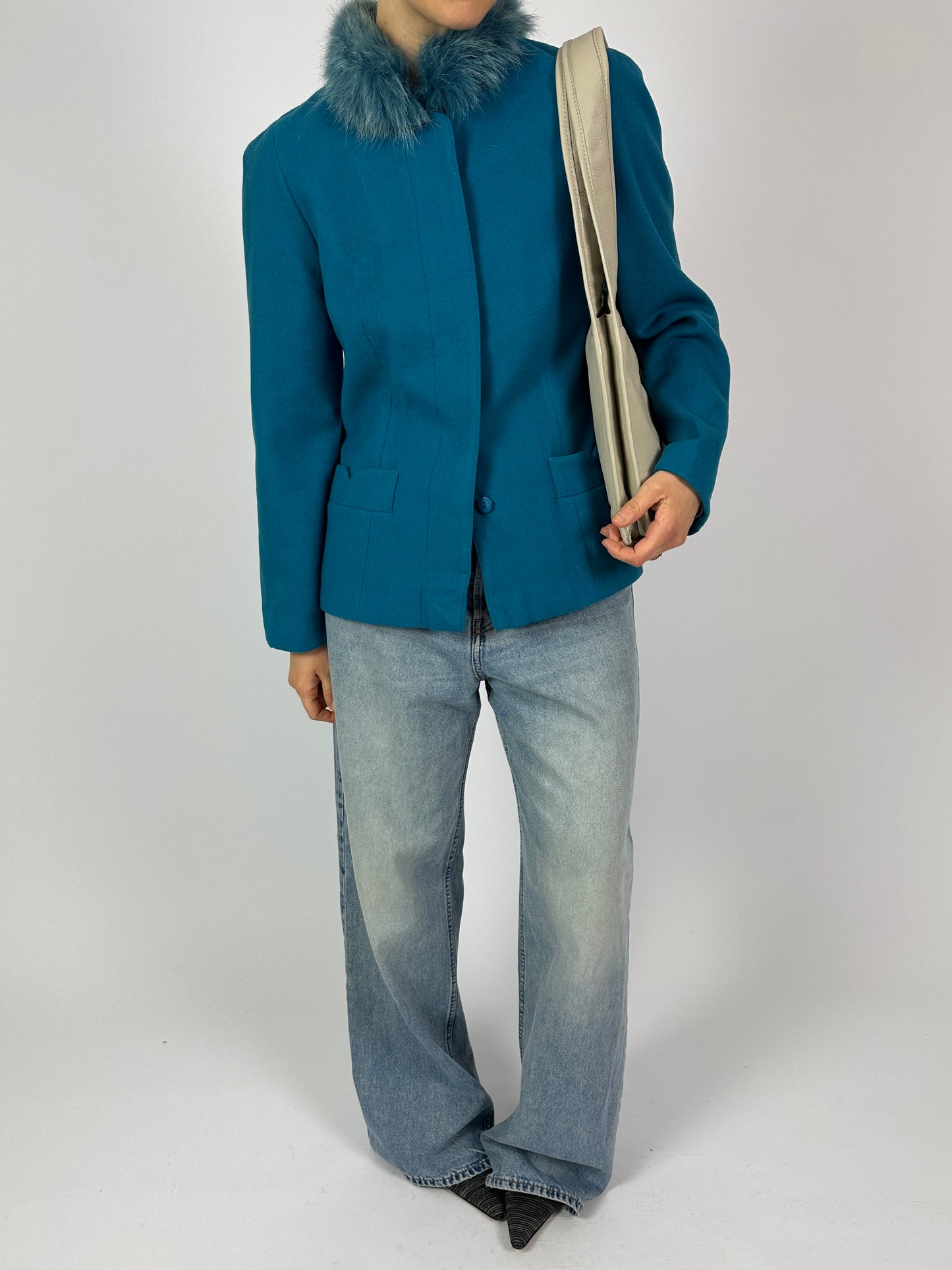 Wool fur blazer jacket | Capri blue