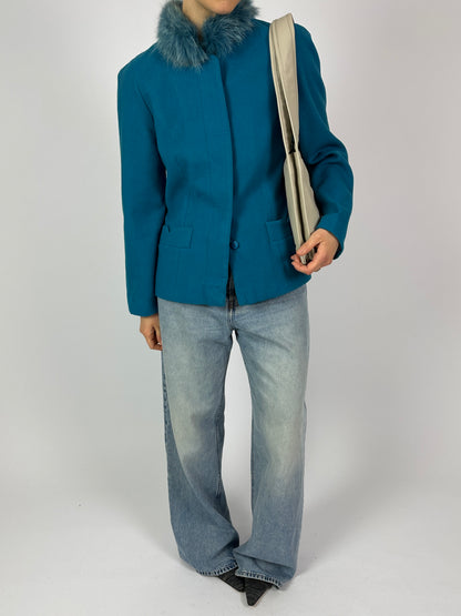 Wool fur blazer jacket | Capri blue