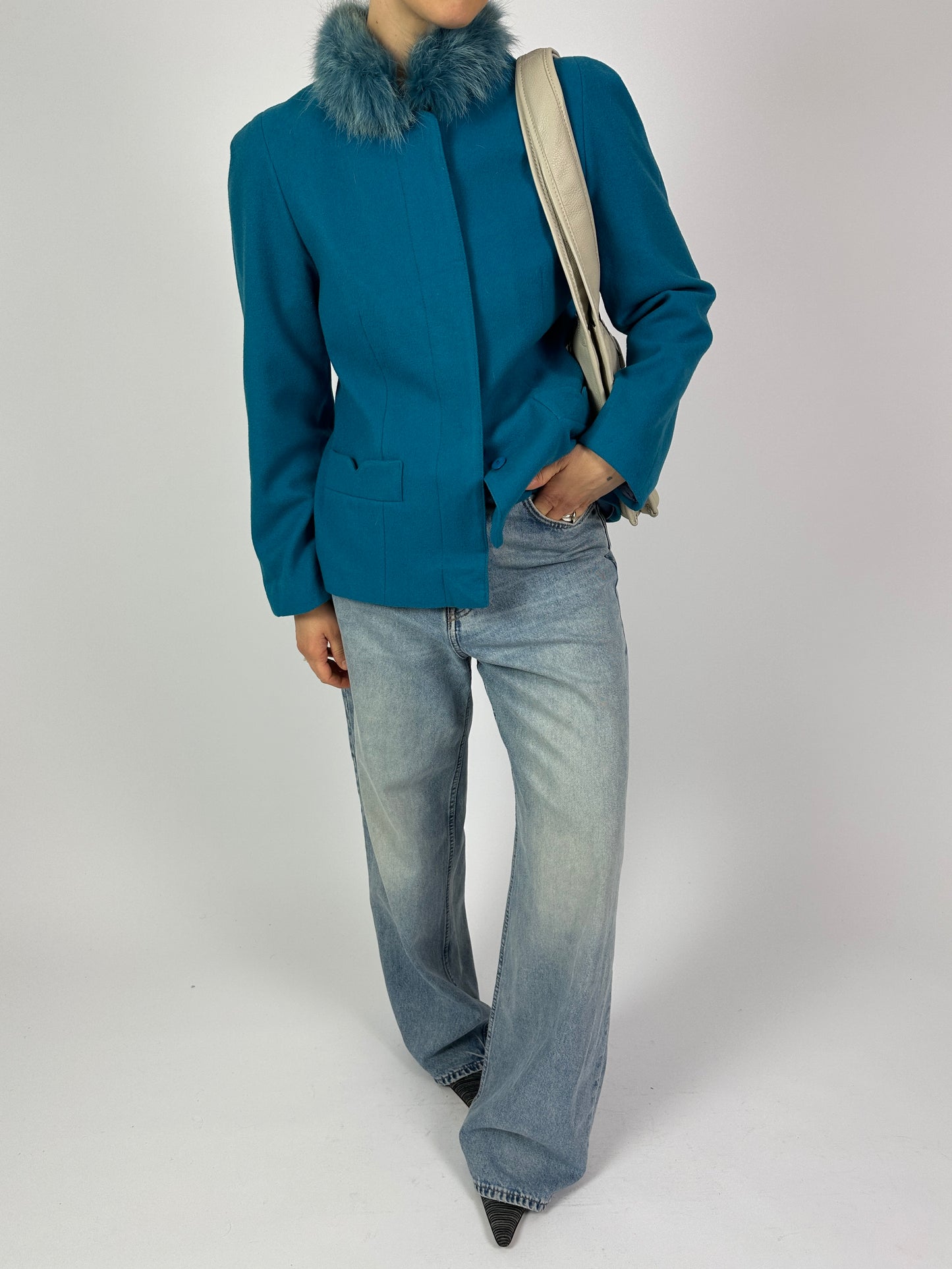 Wool fur blazer jacket | Capri blue
