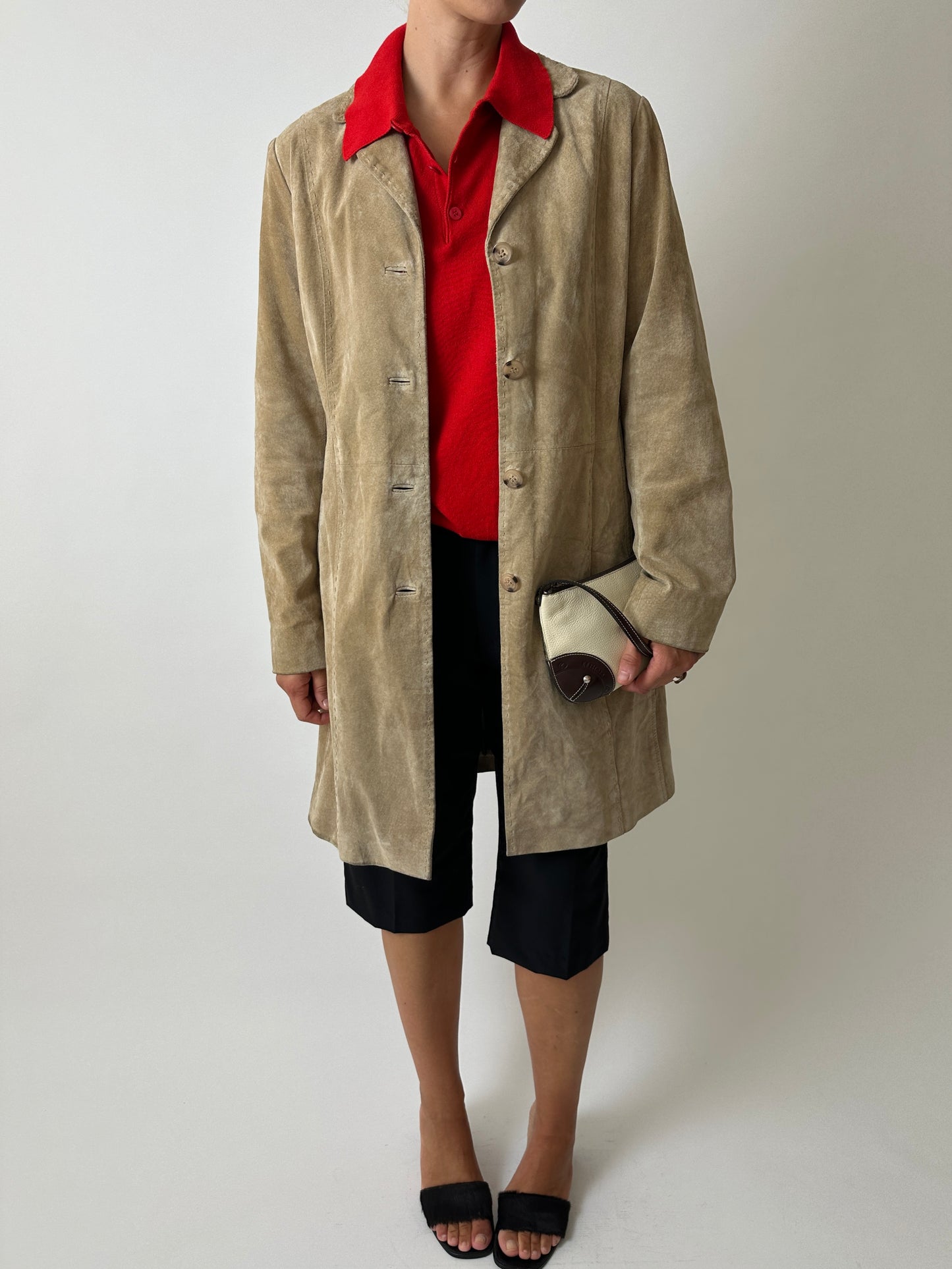 Long suede coat | Soft sand