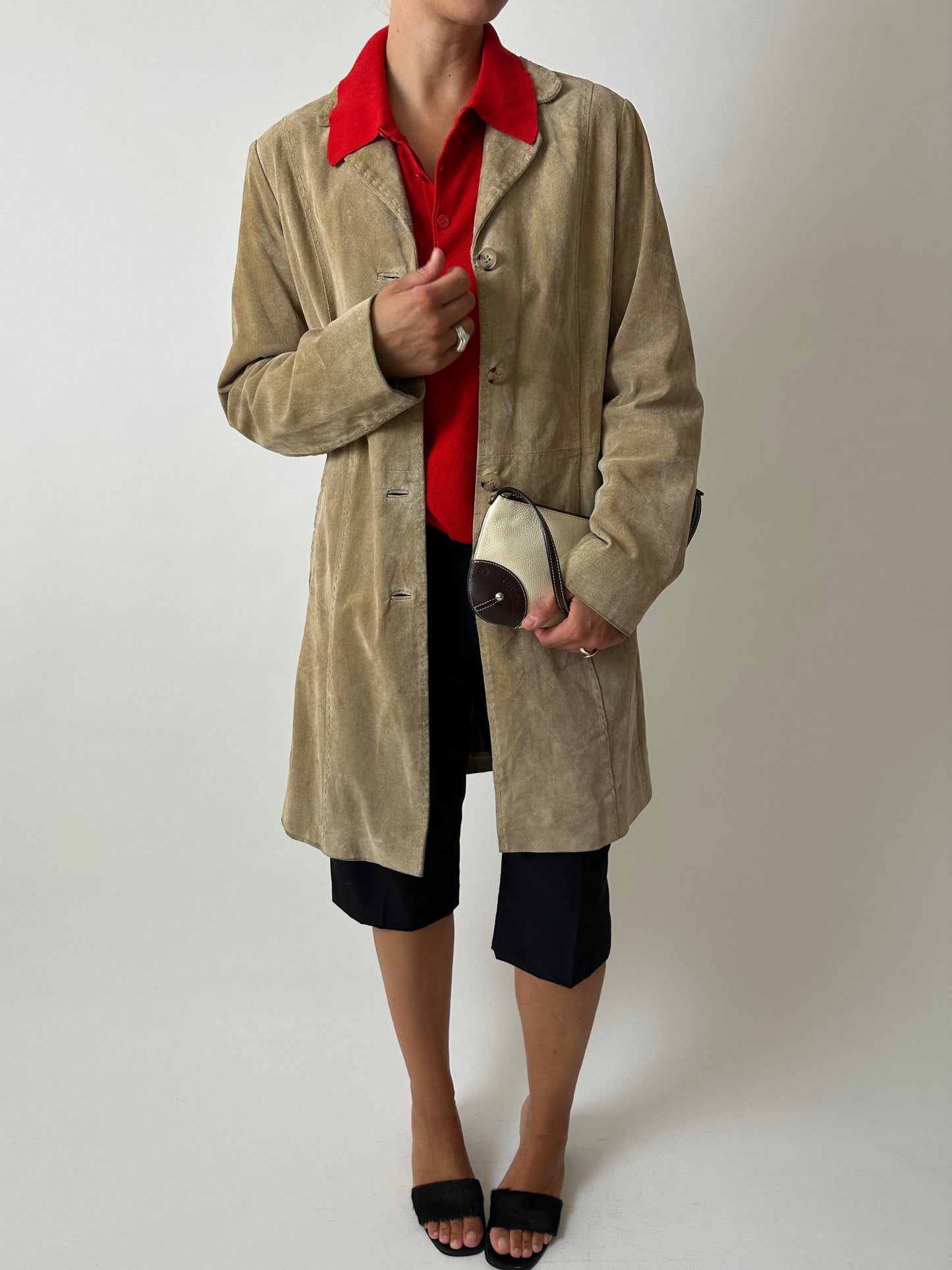 Long suede coat | Soft sand