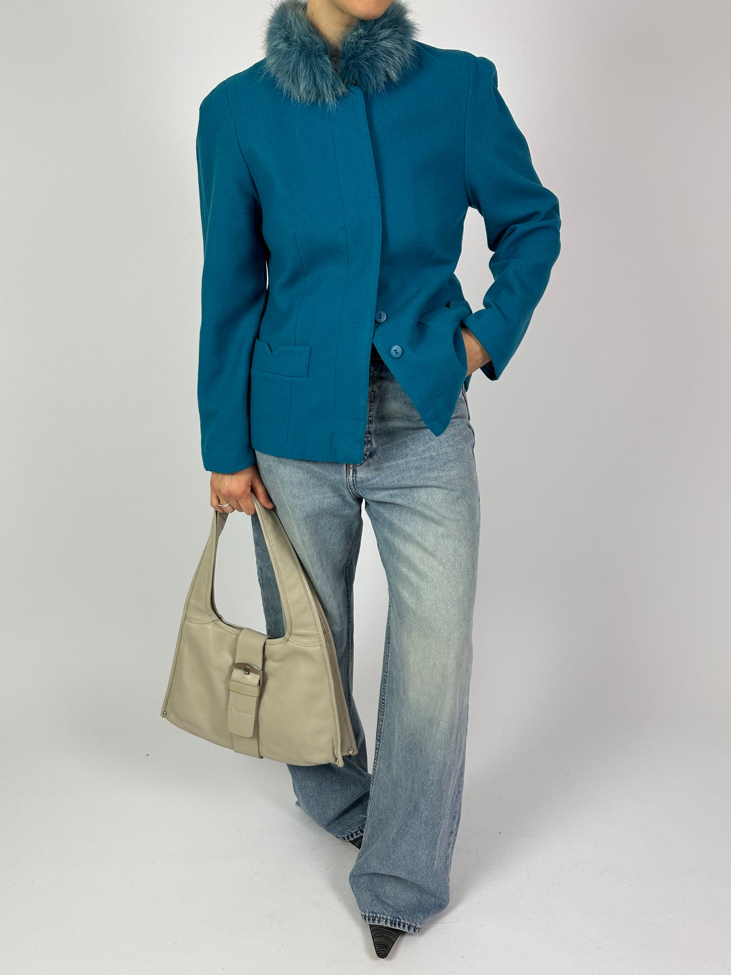 Wool fur blazer jacket | Capri blue