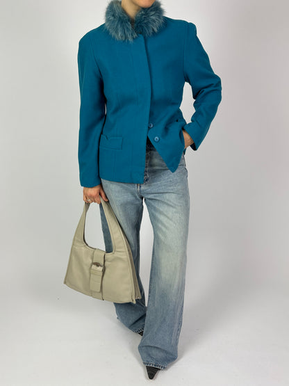 Wool fur blazer jacket | Capri blue