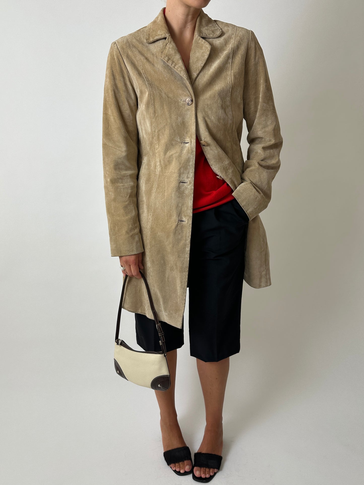 Mini leather shoulder bag | off white / brown