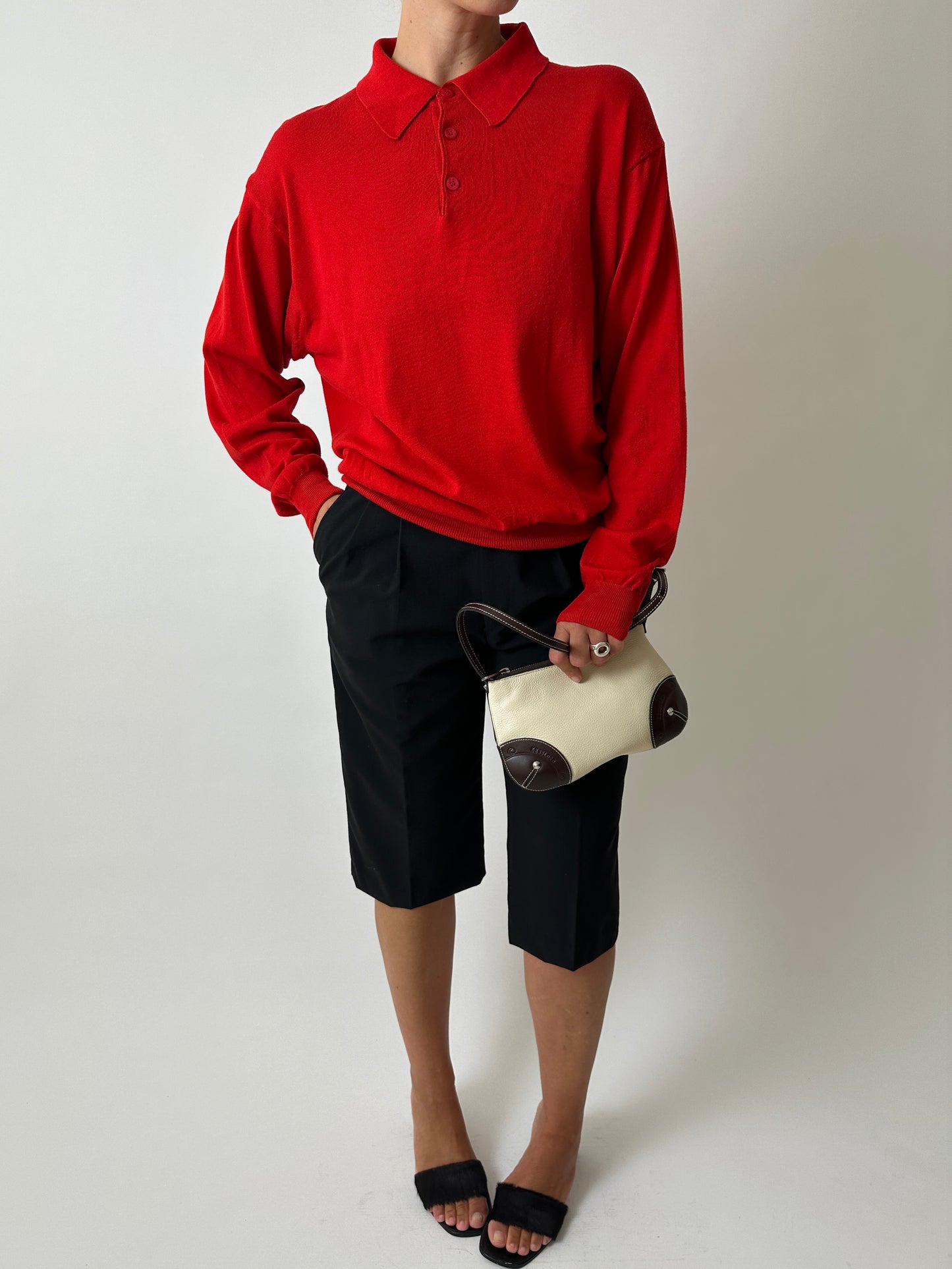 Mini leather shoulder bag | off white / brown