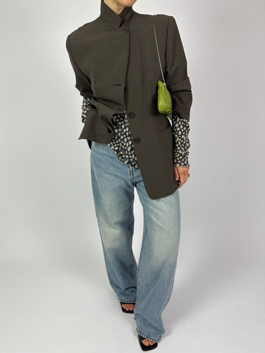 Sheer print top | Black / ecru