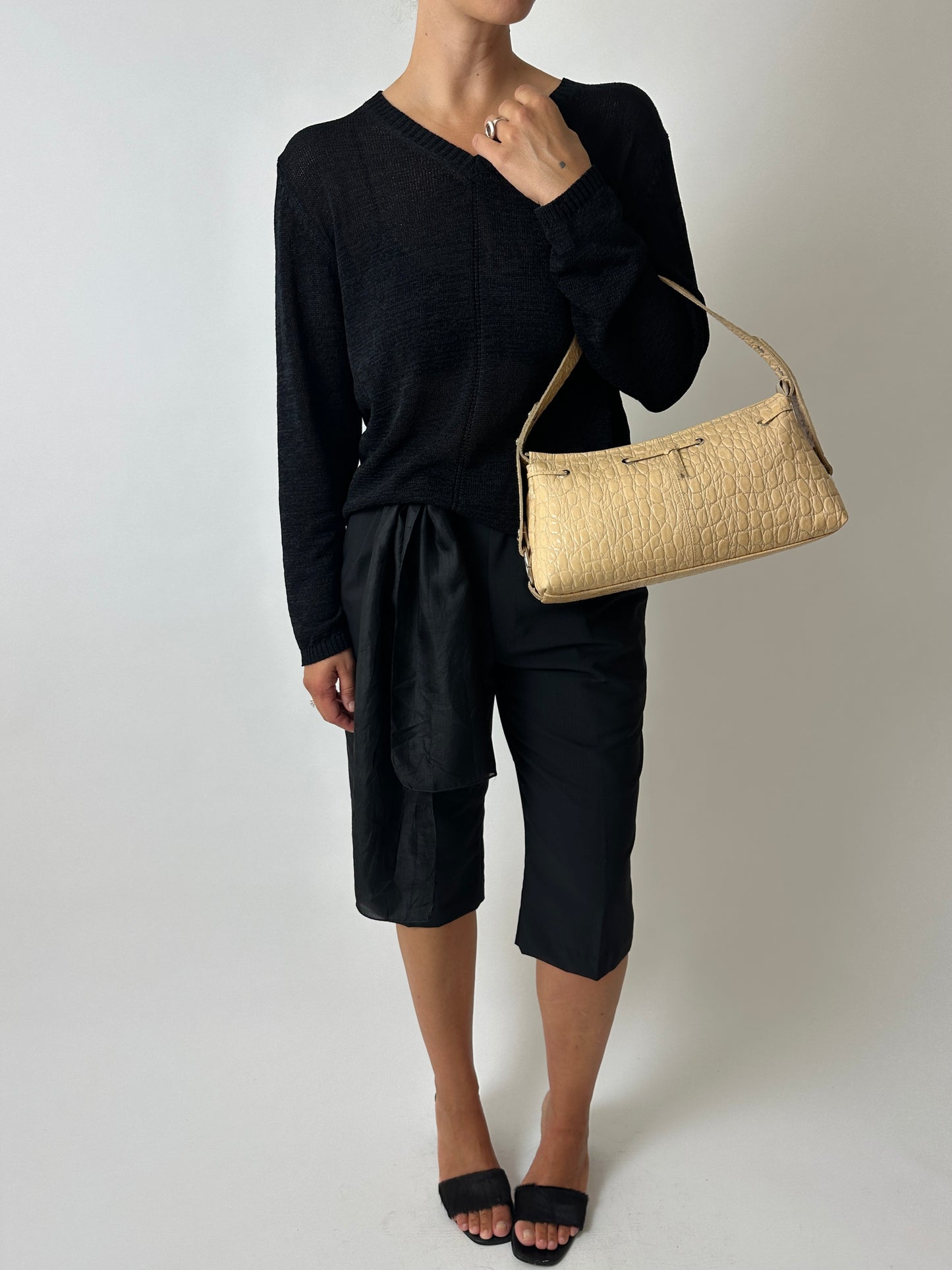 Croc embossed leather bag | Soft sand